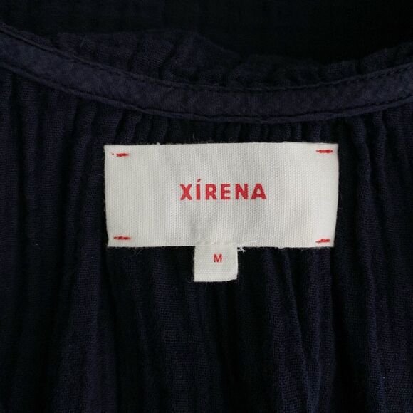 Xirena Bex Gauze Top M Navy Blue 100% Cotton V-Neck Ruffle Cap Sleeve - Picture 5 of 7